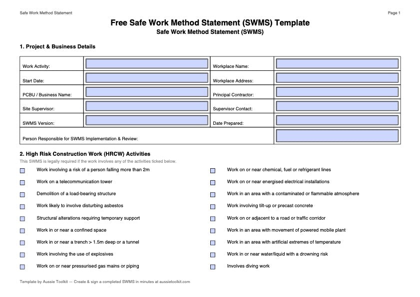 Free SWMS Template PDF — Site-Specific & Audit-Ready